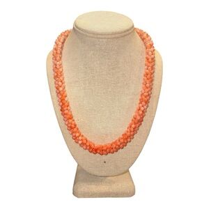 Vintage Coral Bead Necklace Triple Strand Pink Angel Skin Gold Tone Clasp J17